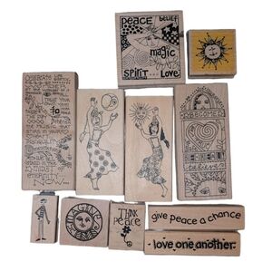 Wooden Peace & Love Stamp Set - Natural Wood